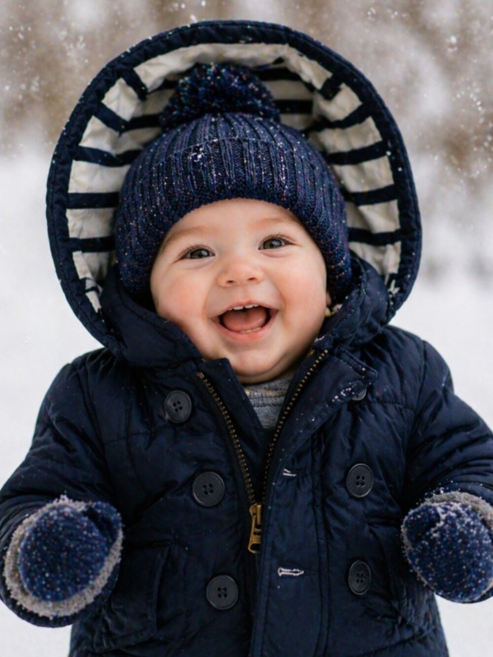 Baby GAP Puffer Coat Unisex Navy Blue Striped Lining Peacoat Sailor 0-6 Months
